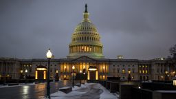 The Capitol is seen on a cold winter evening in Washington, DC, on February 18, 2021. 