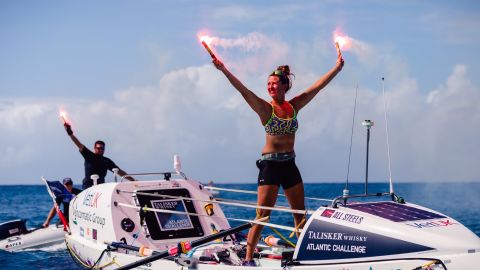 Jasmine Harrison, 21, completed the Atlantic Ocean crossing in 70 days, 3 hours and 48 minutes.