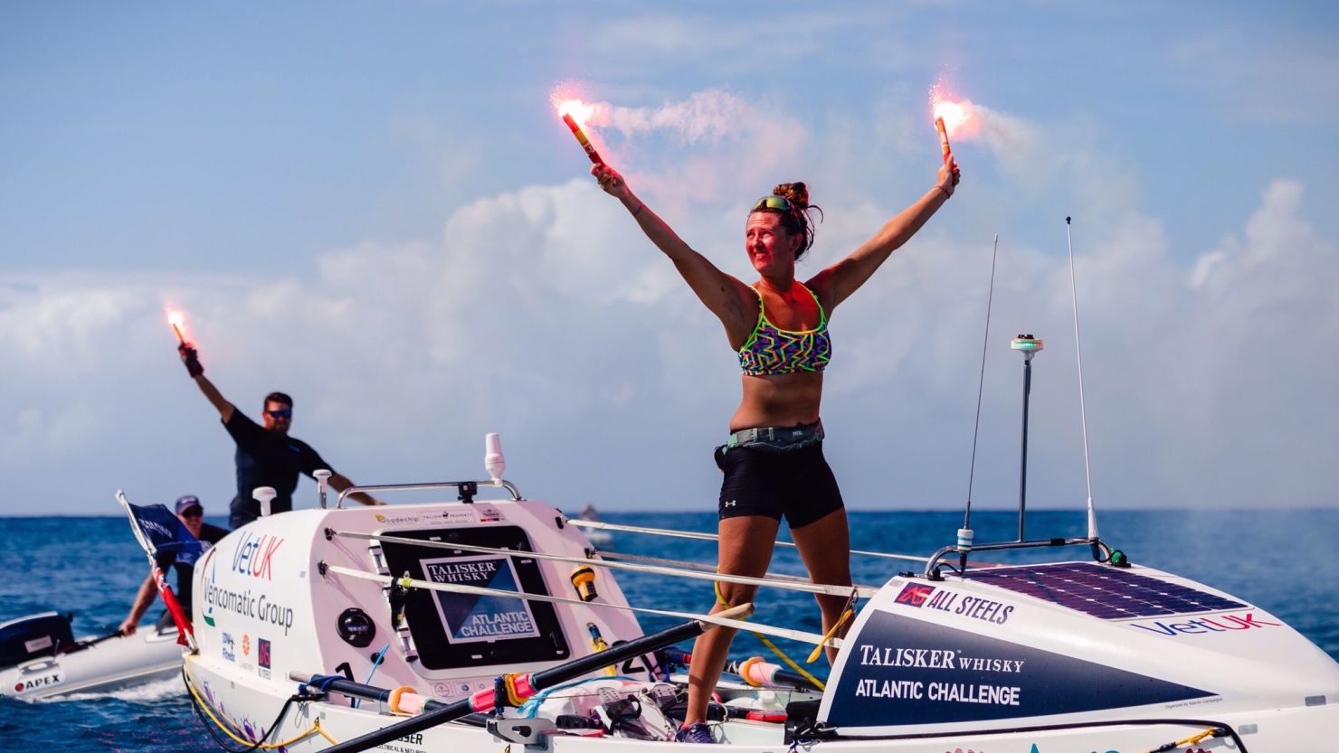 Jasmine Harrison, 21, completed the Atlantic Ocean crossing in 70 days, 3 hours and 48 minutes.