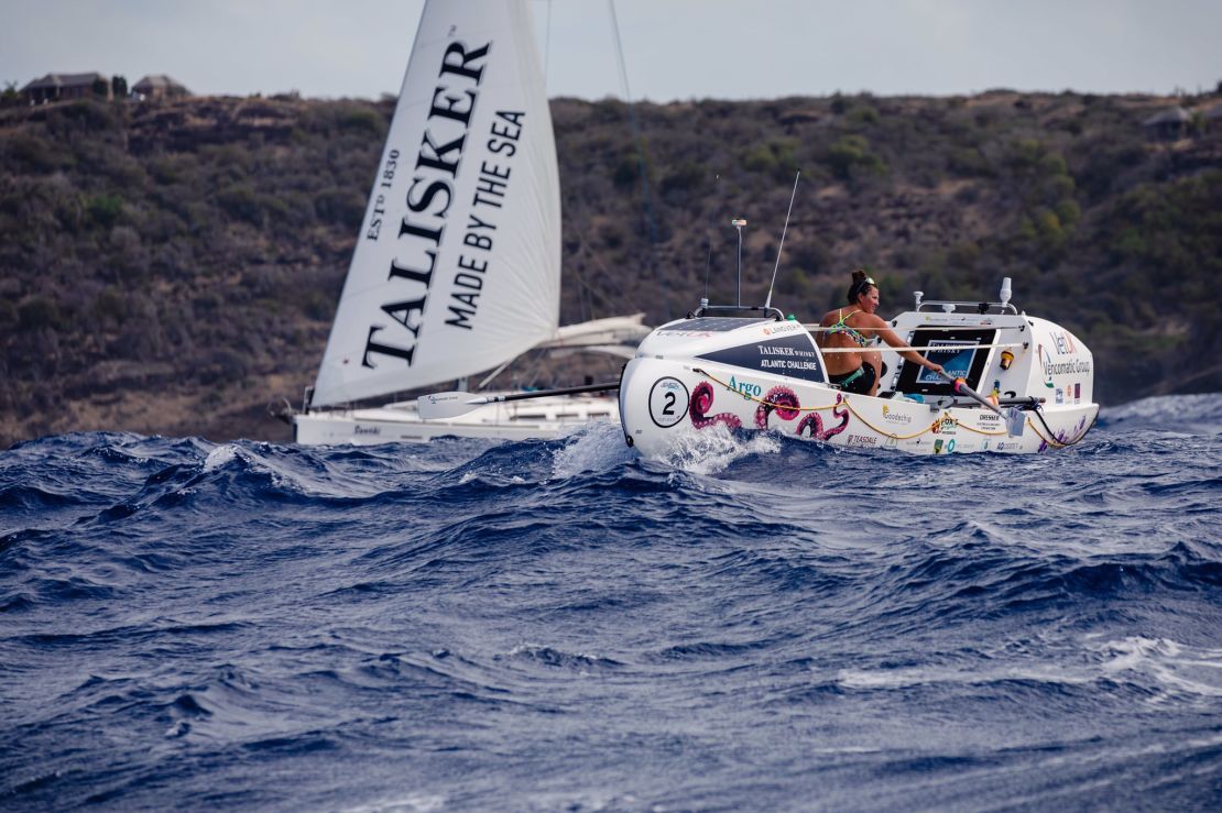 Harrison set a new world record for the youngest female to row solo across any ocean, organizer Atlantic Campaigns said