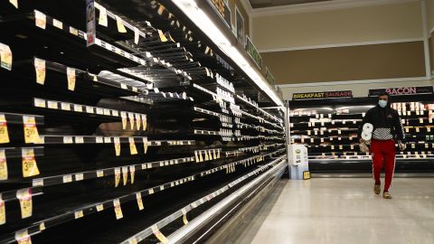Empty shelves in the meat aisle at a grocery store in McKinney, Texas, on Wednesday 