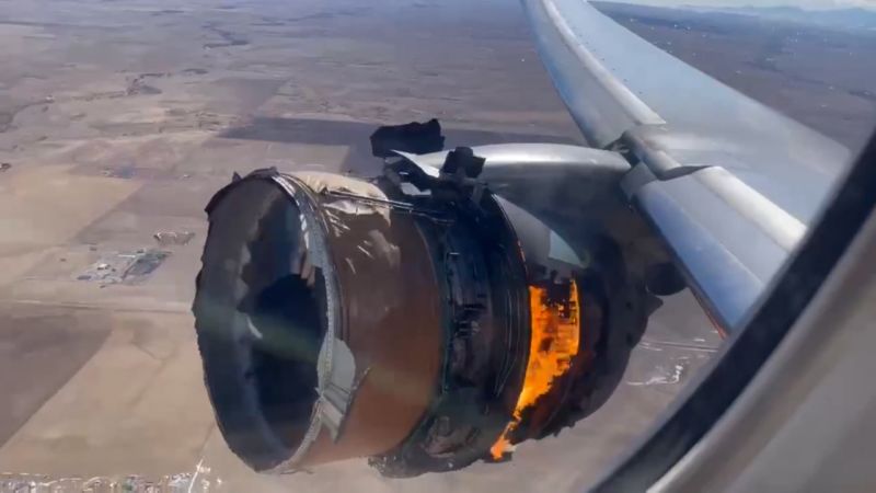 Video shows United Airlines plane engine on fire after takeoff from Denver