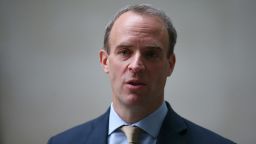 Britain's Foreign Secretary and First Secretary of State Dominic Raab leaves the BBC Television Centre after appearing on The Andrew Marr Show at November 29, 2020 in London, England. 