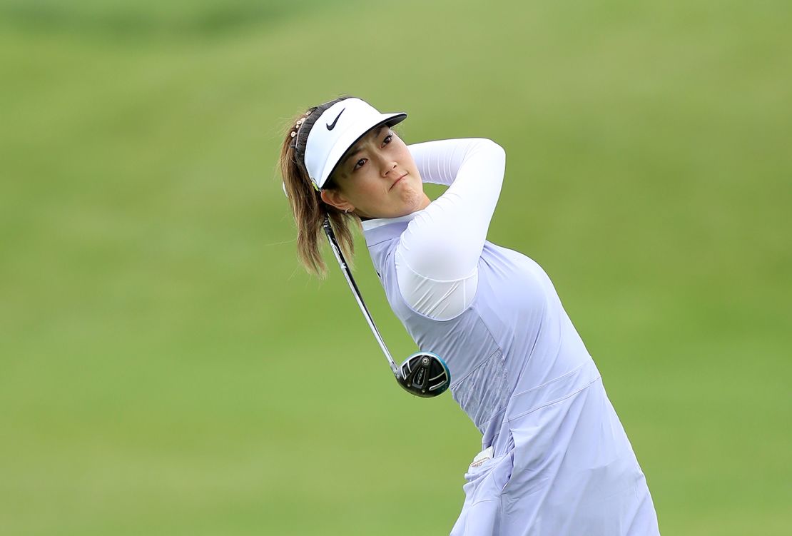 Michelle Wie of the United States plays her second shot on the par 4, first hole during the second round of the 2019 KPMG Women's PGA Championship at Hazeltine National Golf Club on June 21, 2019 in Chaska, Minnesota.