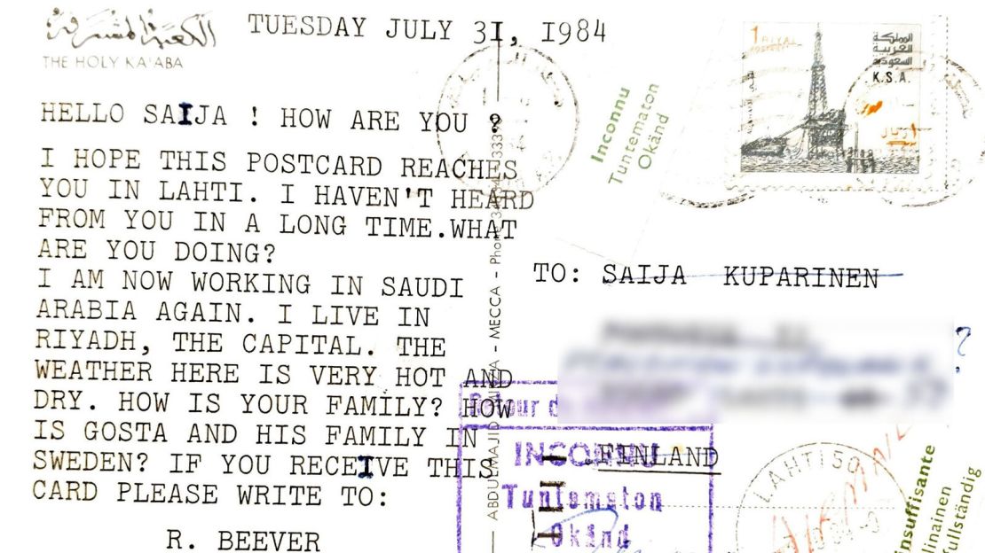 This postcard from Saudi Arabia didn't make it to Finland.