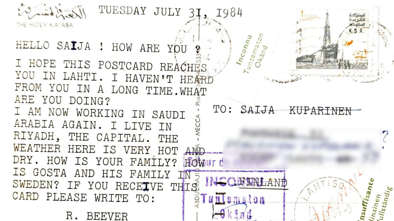 This postcard from Saudi Arabia didn't make it to Finland. 