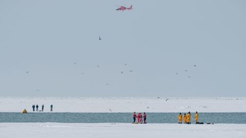 The stranded groups were rescued Sunday after they became separated on two ice floes in Lake Erie. 