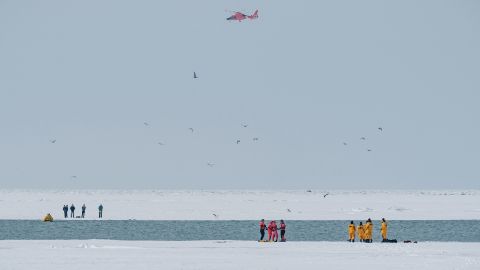 The stranded groups were rescued Sunday after they became separated on two ice floes in Lake Erie.