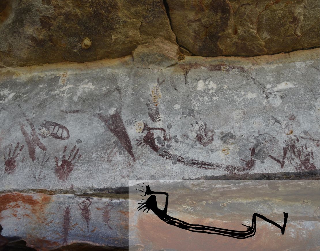 A rare depiction of a human figure from the oldest style of painting in Kimberley.