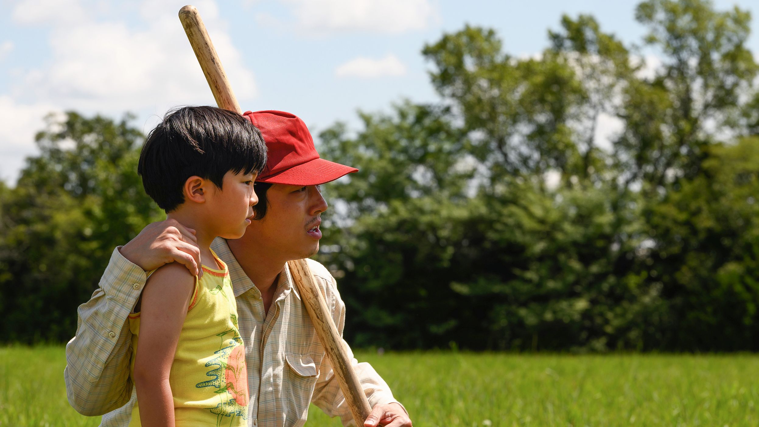 Steven Yeun plays famiy patriarch Jacob Yi in "Minari." Allen S. Kim plays his son, David. 