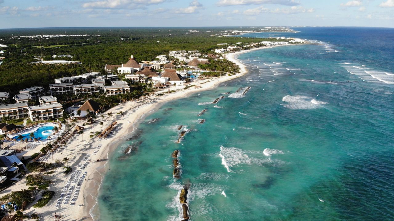 Aerial view of Bahia Principe beach, in Tulum, Quintana Roo state, Mexico on December 28, 2020. (Photo by RODRIGO ARANGUA / AFP) (Photo by RODRIGO ARANGUA/AFP via Getty Images)