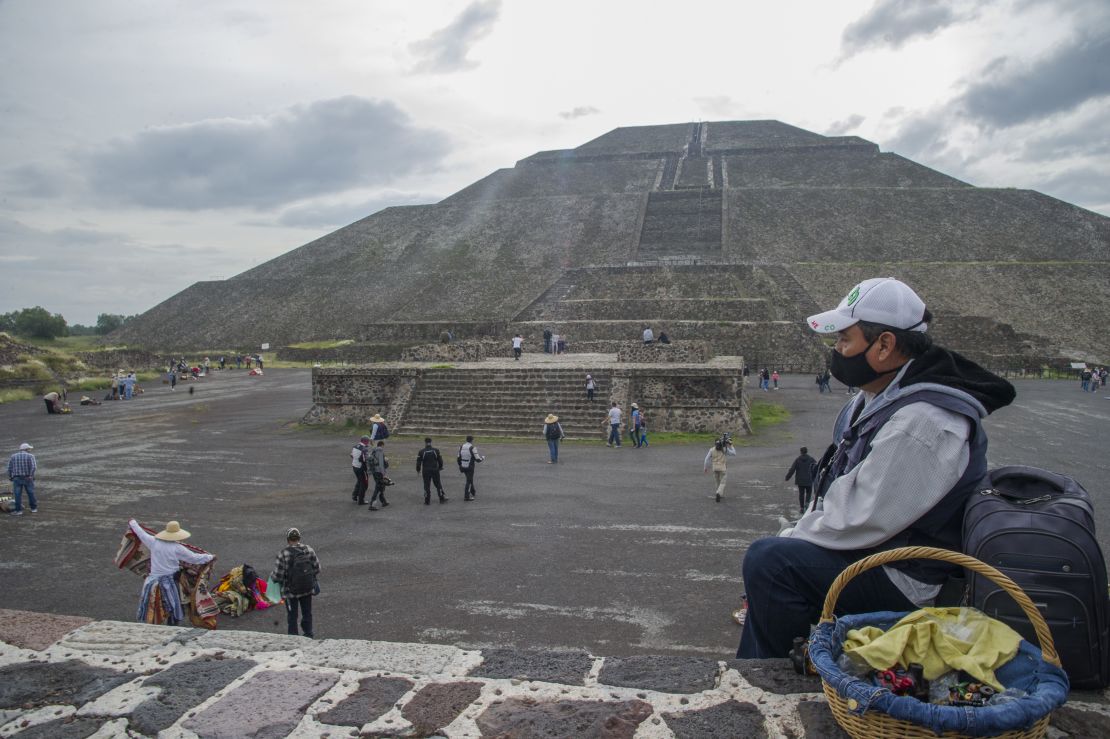 A vendor waits for tourists at Teotihuacan, one of Mexico's top tourist attractions, on September 10, 2020.