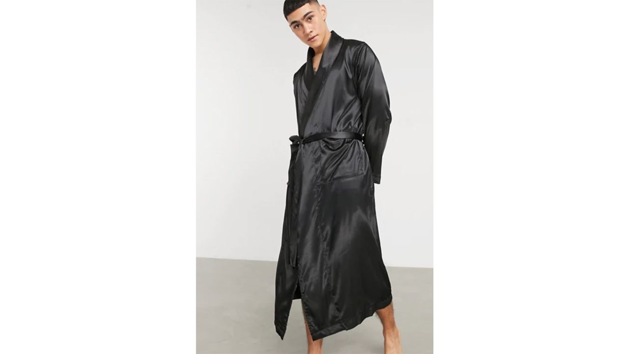 Asos Design Robe and Pajama Bottoms in Black Satin