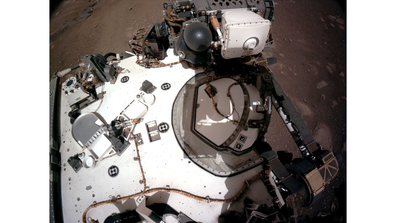The Navigation Cameras on the rover captured this view of the rover's deck on February 20.
