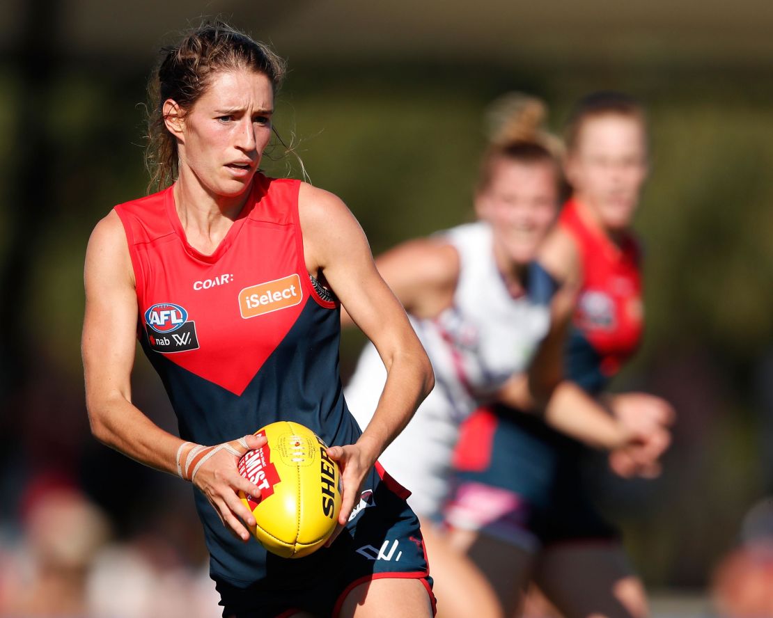 Cat Phillips in action for the Melbourne Demons against the Fremantle Dockers at Casey Fields on March 18, 2017 in Melbourne, Australia.