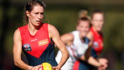 MELBOURNE, AUSTRALIA - MARCH 18: Cat Phillips of the Demons in action during the 2017 AFLW Round 07 match between the Melbourne Demons and the Fremantle Dockers at Casey Fields on March 18, 2017 in Melbourne, Australia. (Photo by Adam Trafford/AFL Media/Getty Images)