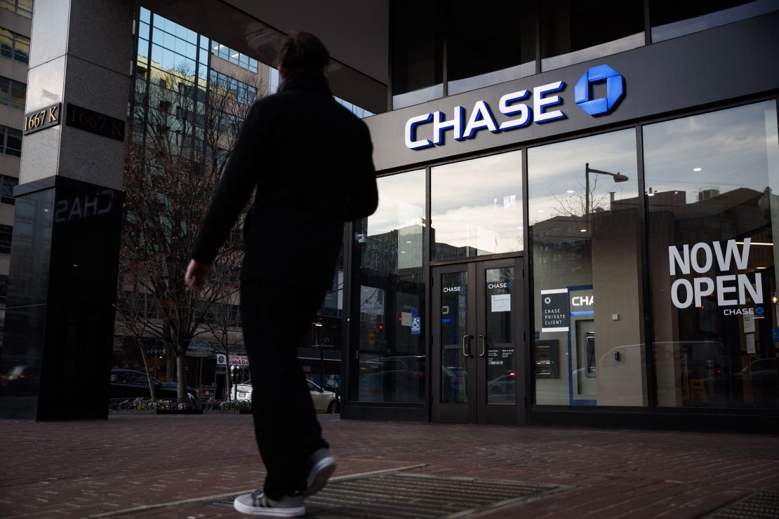 A pedestrian walks past a JPMorgan Chase bank branch in Washington D.C. on Jan. 7, 2021.