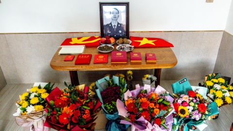 A view of the memorial service desk at the home of Xiao Siyuan, one of the four PLA soldiers killed in the last year's border clash with India, in Yanjin county in central China's Henan province Sunday, February 21, 2021.
