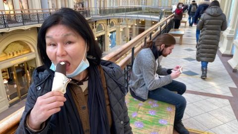 Patrons at the GUM department store enjoy a free ice cream after their vaccination.