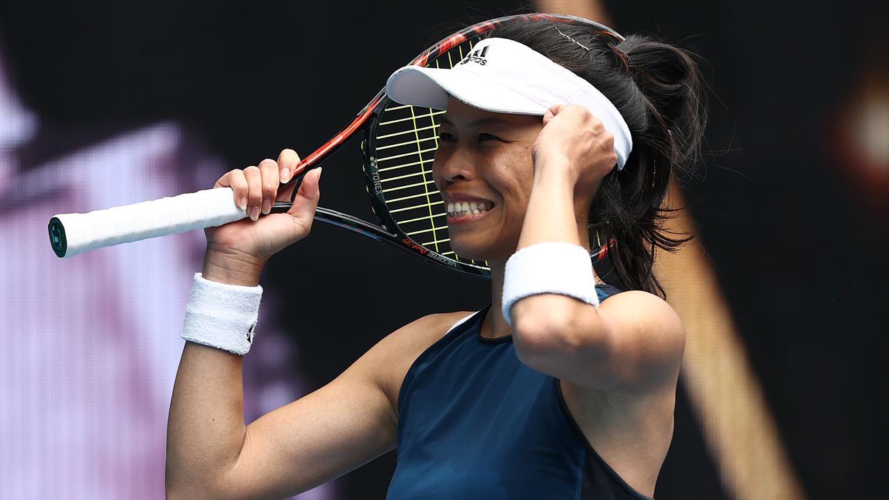 MELBOURNE, AUSTRALIA - FEBRUARY 14: Su-Wei Hsieh of Chinese Taipei celebrates victory in her Women's Singles fourth round match against Marketa Vondrousova of Czech Republic during day seven of the 2021 Australian Open at Melbourne Park on February 14, 2021 in Melbourne, Australia. (Photo by Matt King/Getty Images)