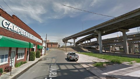 A Google Street view of Shreveport, LA downtown area abruptly ending where it meets the highway.
