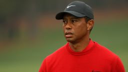 AUGUSTA, GEORGIA - NOVEMBER 15: Tiger Woods of the United States looks on after a shot on the second hole during the final round of the Masters at Augusta National Golf Club on November 15, 2020 in Augusta, Georgia. (Photo by Patrick Smith/Getty Images)