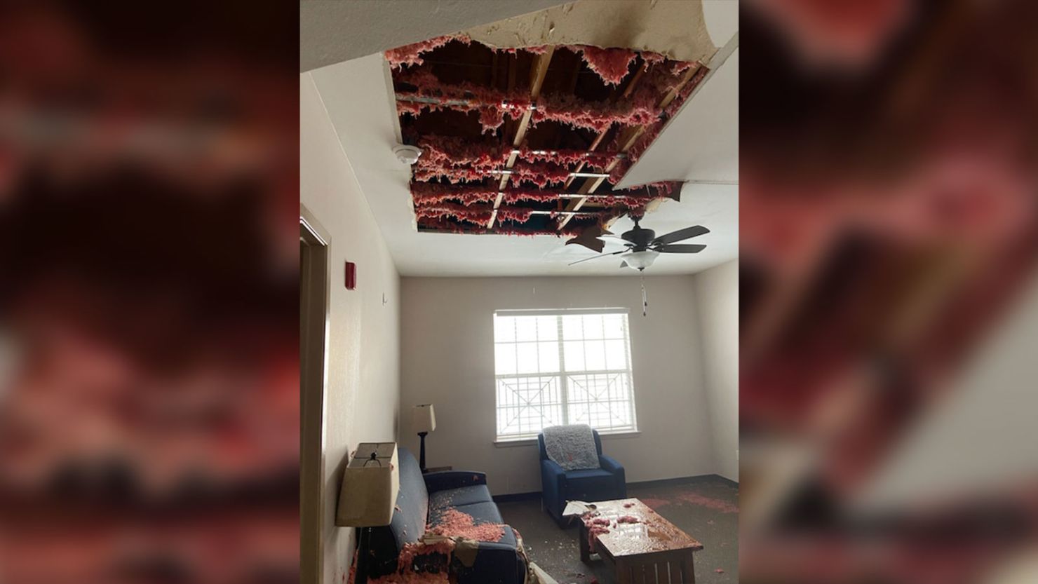 The roof of Genesis Women's Shelter & Support's transitional housing was badly damaged in the Texas storms, causing damage inside.