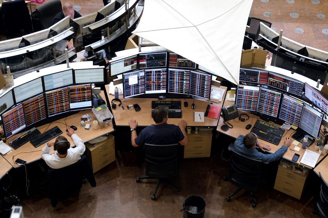 Financial traders monitor data on the trading floor inside the Amsterdam Stock Exchange, operated by Euronext NV.