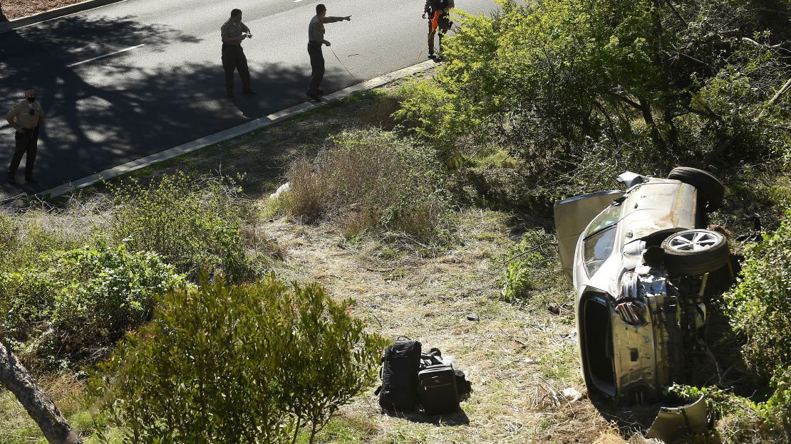Investigators examine the scene of the accident on Hawthorne Boulevard in Rancho Palos Verdes, California.