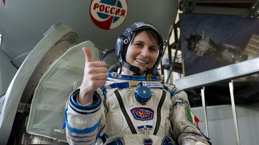 A screengrab of Samantha Cristoforetti, European Space Agency astronaut and record-holder for the longest uninterrupted spaceflight by a European.