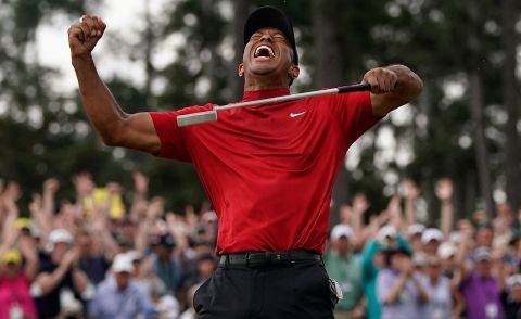 Tiger Woods reacts after winning the Masters golf tournament in April 2019. It was his 15th major title and <a href="https://edition.cnn.com/2019/04/14/sport/masters-2019-augusta-final-round-spt-intl/index.html" target="_blank">his first since 2008.</a>