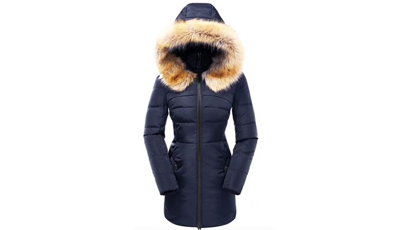 long down jacket with fur hood