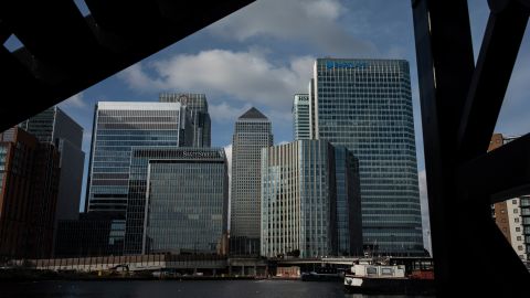 London's Canary Wharf business district is home to banks such as JPMorgan Chase, Citi, Barclays and HSBC.