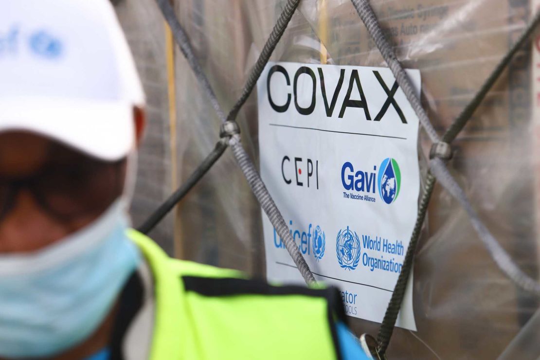 A shipment of Covid-19 vaccines from the COVAX initiative arrives at the Kotoka International Airport in Accra, Ghana, on February 24, 2021.