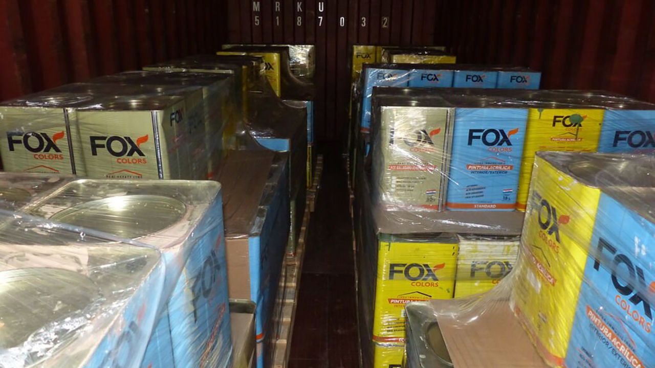 Investigators found 16,174 kilograms of cocaine in 1,728 cans of putty.
