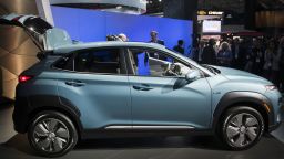 The Hyundai Motor Co. Kona electric vehicle (EV) is displayed during the 2018 New York International Auto Show (NYIAS) in New York, U.S., on Wednesday, March 28, 2018. The New York International Auto Show, North America's first and largest-attended auto show dating back to 1900, showcases an incredible collection of cutting-edge design and extraordinary innovation. Photographer: Michael Noble Jr./Bloomberg via Getty Images