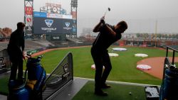 SAN FRANCISCO, CA - NOVEMBER 07:  Golfers join thousands in Topgolf's Guinness Book World Record attempt for most golf balls hit simultaneously at Oracle Park in San Francisco, California and all Topgolf venues around the world on November 7, 2019. (Photo by Kimberly White/Getty Images for Topgolf Entertainment Group)