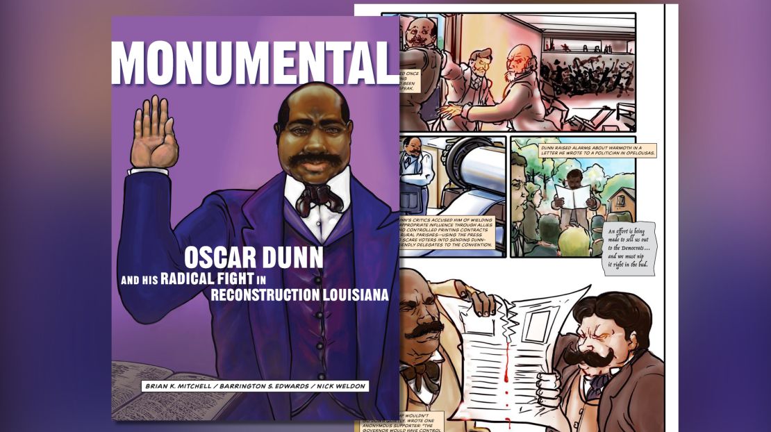 The shifting political tactics and infighting complicating Dunn's ambitions are richly detailed in Mitchell's graphic novel published by The Historic New Orleans Collection.