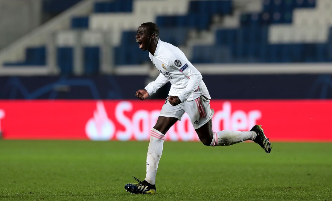 Ferland Mendy celebrates his late winning goal.