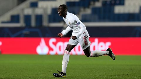 Ferland Mendy celebrates his late winning goal.