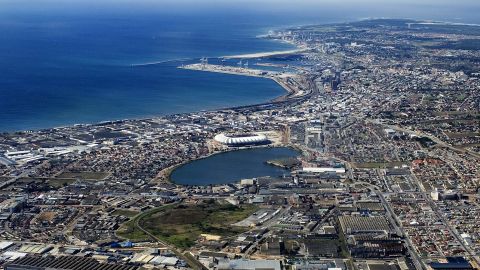 An aerial view of the Nelson Mandela bay multipurpose stadium is seen on April 12, 2009 in Port Elizabeth, South Africa. Port Elizabeth will be one of the host city for the 2010 Football World Cup in South Africa.
AFP PHOTO/GIANLUIGI GUERCIA        (Photo credit should read GIANLUIGI GUERCIA/AFP via Getty Images)