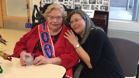 Nicole Jaouich, right, and her mother Hilda Zlataroff celebrate Zlataroff's 100th birthday.