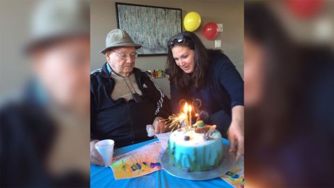Nadia Sbaihi celebrates her grandfather Rodrigue Quesnel's 93rd birthday.