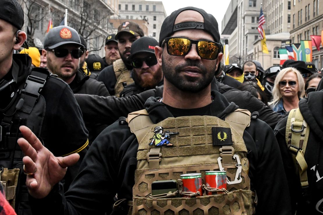 Enrique Tarrio, leader of the Proud Boys during a Stop the Steal protest in December 2020 in Washington, DC.