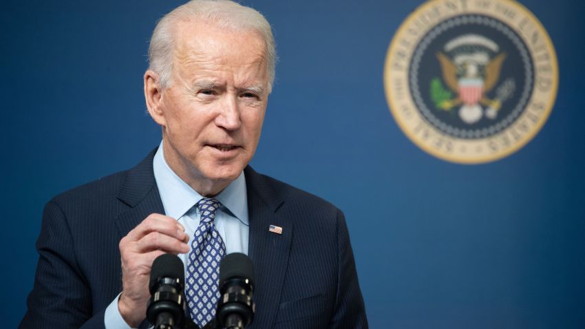 US President Joe Biden speaks about the 50 million doses of the Covid-19 vaccine shot administered in the US during an event commemorating the milestone in the Eisenhower Executive Office Building in Washington, DC, February 25, 2021. (Photo by SAUL LOEB / AFP) (Photo by SAUL LOEB/AFP via Getty Images)