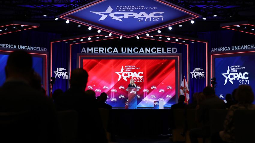 Pam Bondi, Former Florida Attorney General, addresses the Conservative Political Action Conference held in the Hyatt Regency on February 26, 2021 in Orlando, Florida. Begun in 1974, CPAC brings together conservative organizations, activists, and world leaders to discuss issues important to them. 