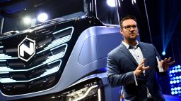 CEO and founder of U.S. Nikola Trevor Milton speaks during presentation of its new full-electric and hydrogen fuel-cell battery trucks in partnership with CNH Industrial, at an event in Turin, Italy, December 2, 2019. Massimo Pinca/Reuters