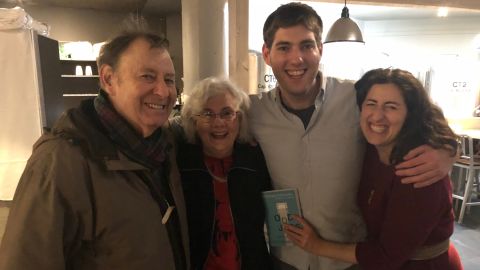 Neil, Susan, Jonathan and Hilary Krieger, a tight-knit family, during Jonathan's book launch in Boston.