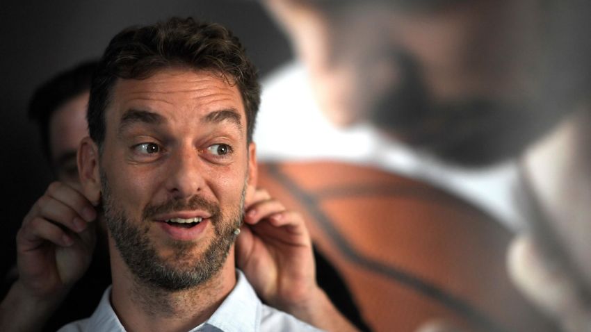 San Antonio Spurs' Spanish player Pau Gasol gets ready for a presentation of his new book "Under the Hoop" in Madrid on September 5, 2018. (Photo by GABRIEL BOUYS / AFP)        (Photo credit should read GABRIEL BOUYS/AFP via Getty Images)