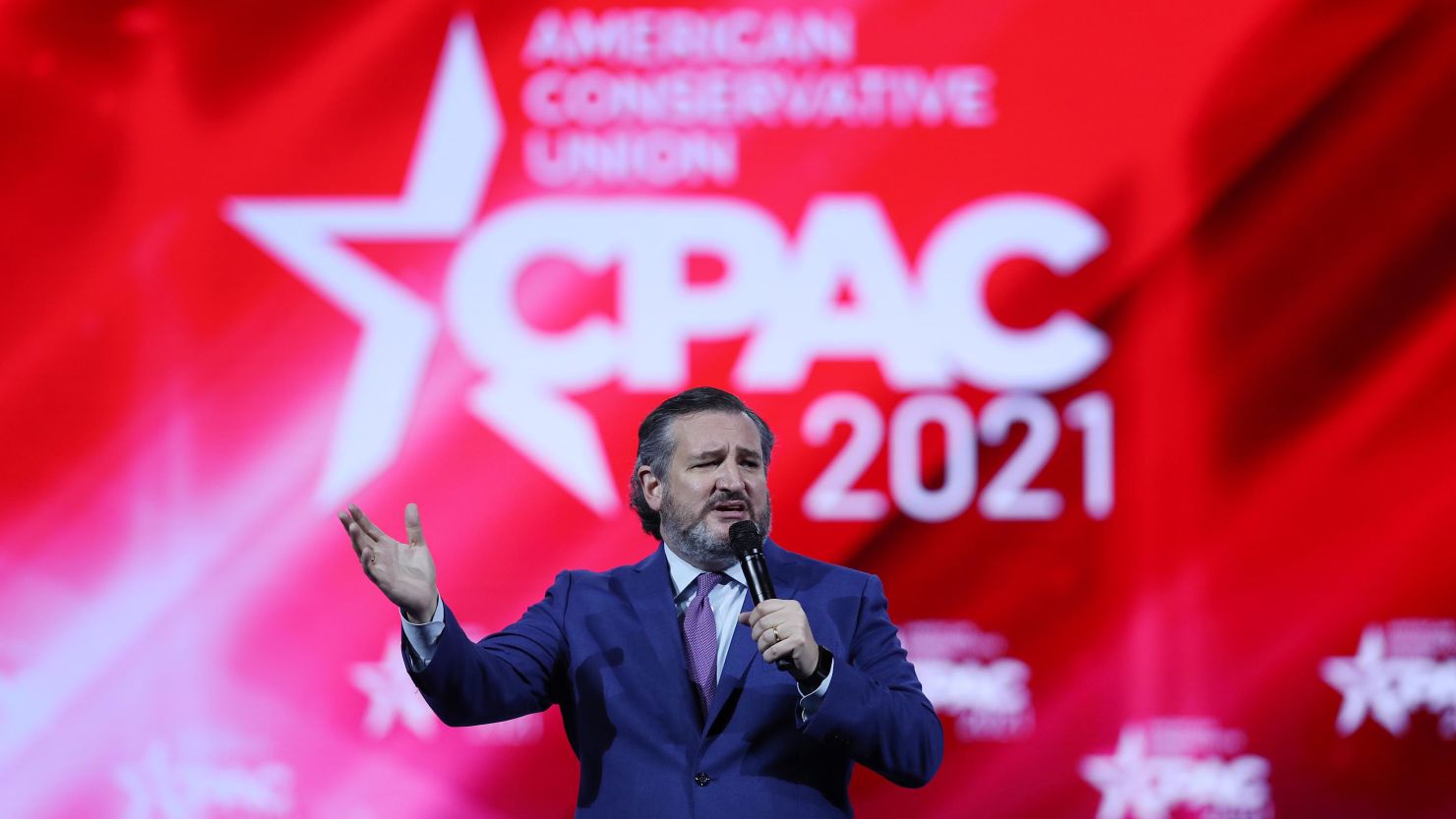 Sen. Ted Cruz addresses the Conservative Political Action Conference held in the Hyatt Regency on February 26, 2021, in Orlando, Florida. 